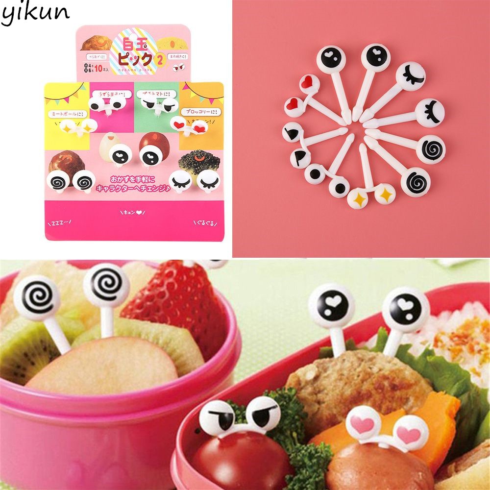 10PCS Eye Mini Food Fruit Picks Baby Kid Lunch Bento Tableware Forks Random