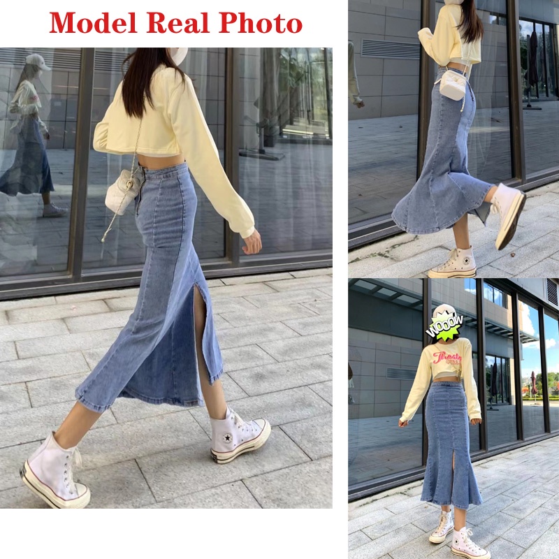 New Women Retro Fishtail Skirt Denim Skirt High Waist Tight-Fitting Hip ...