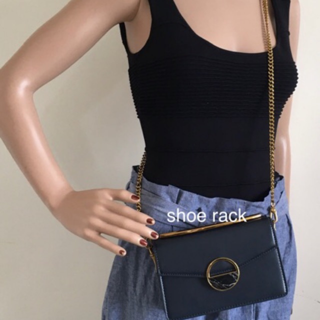 Charles &amp; Keith Chain leather bag navy Shopee Philippines