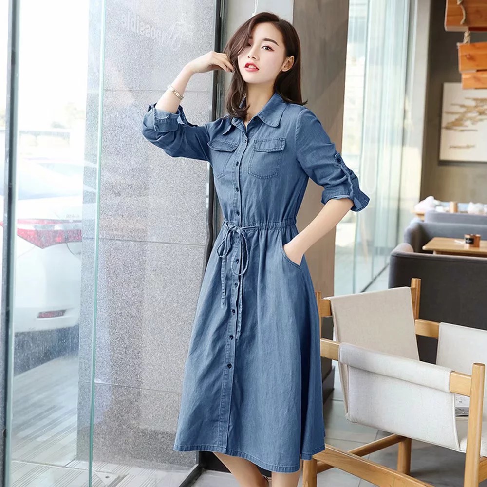 women's long sleeve denim dresses