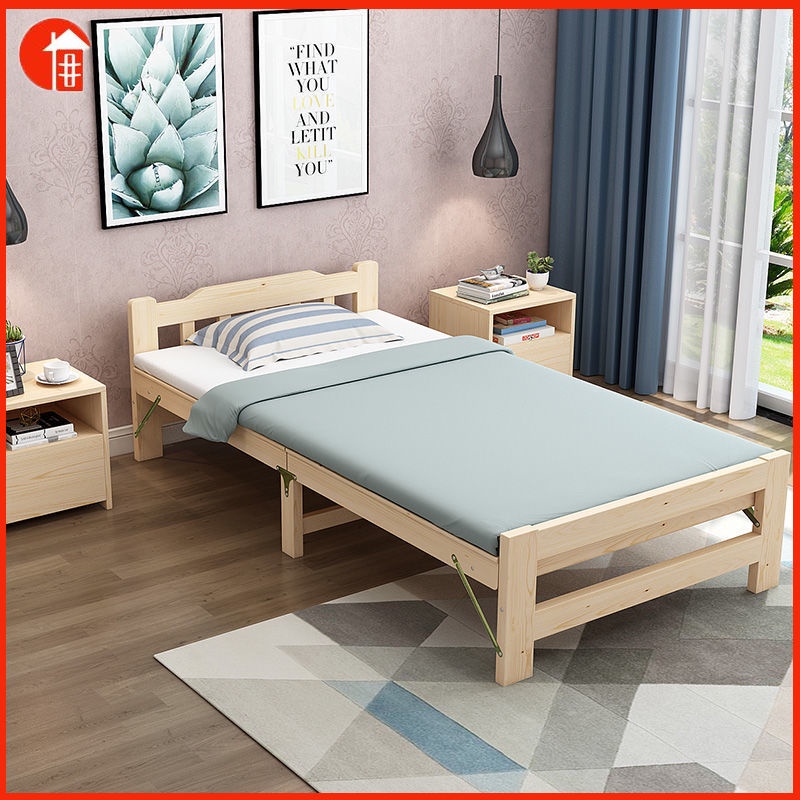 Solid Wood Bed Frame Folding Single Bed Double Bed Household Adult Bed