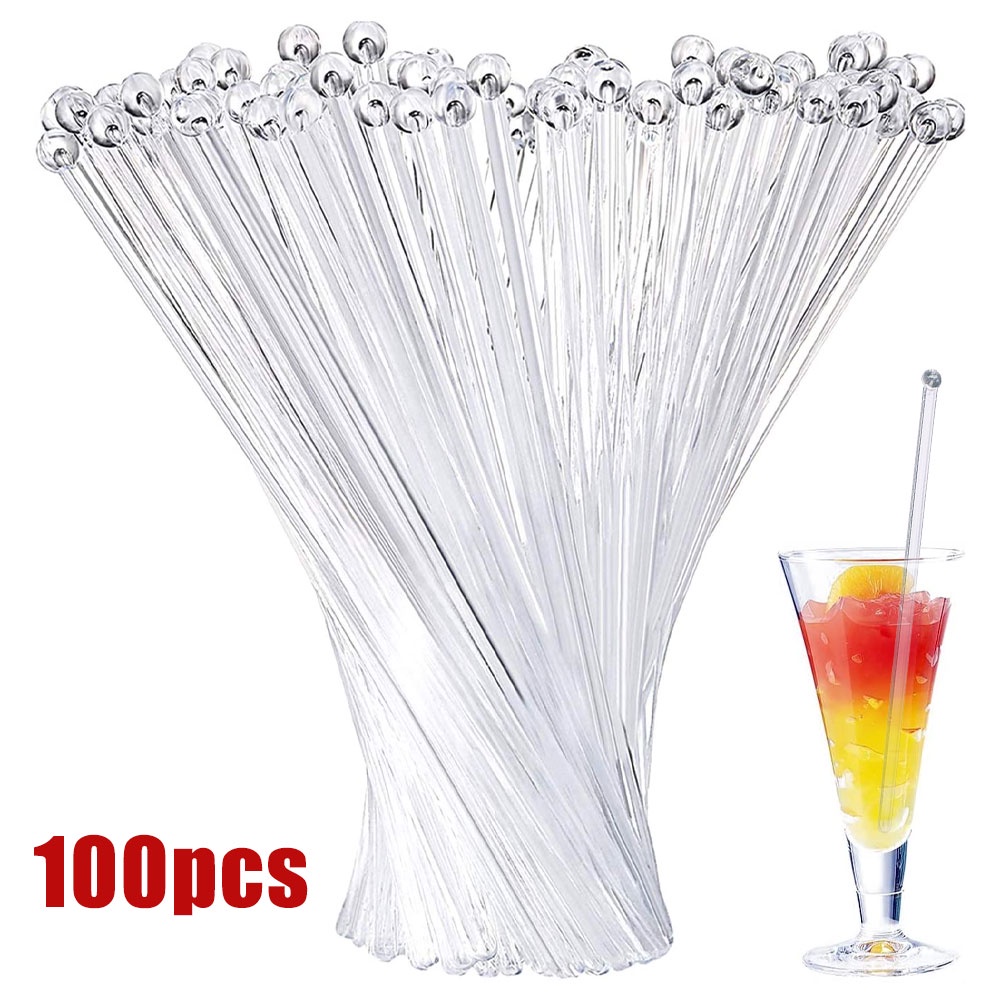 100pcs Disposable Stirring Bars Clear Plastic Stir Rods Drink Mixer