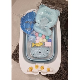 BIG Foldable Collapsible Bath Tub w/ Cushion, Stool, Shower Cap, Rinse Cup, Bath Sponge, Toys Large #2