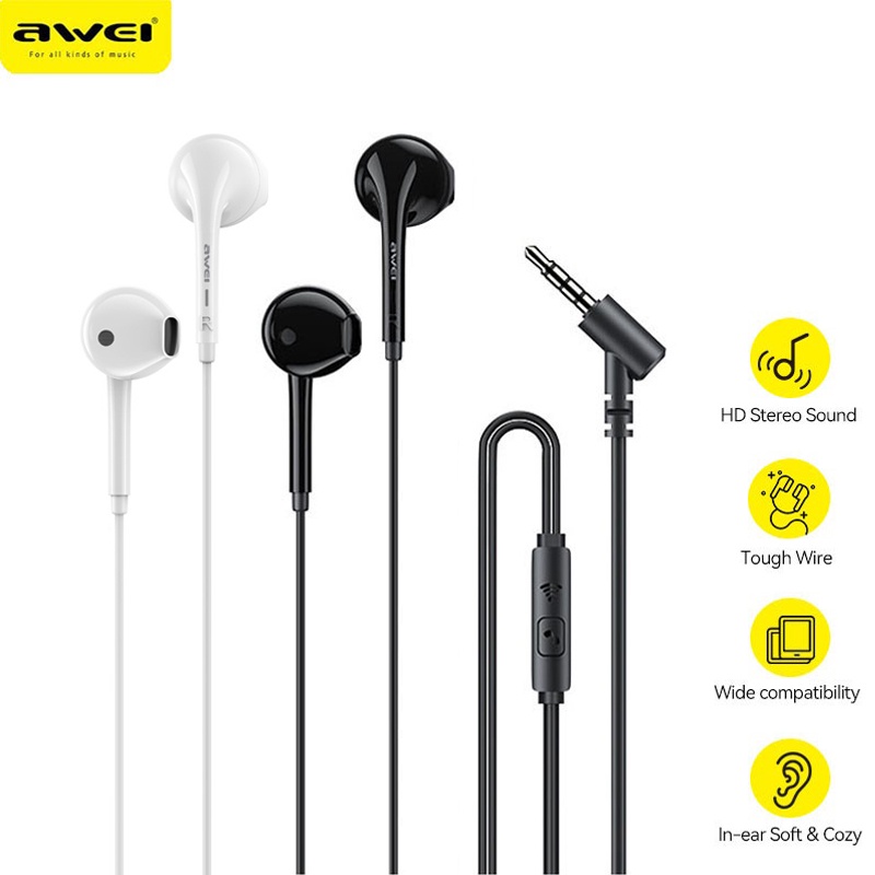 Awei PC7 Wired Earphones Bass Stereo Earphone Ergonomics InEar