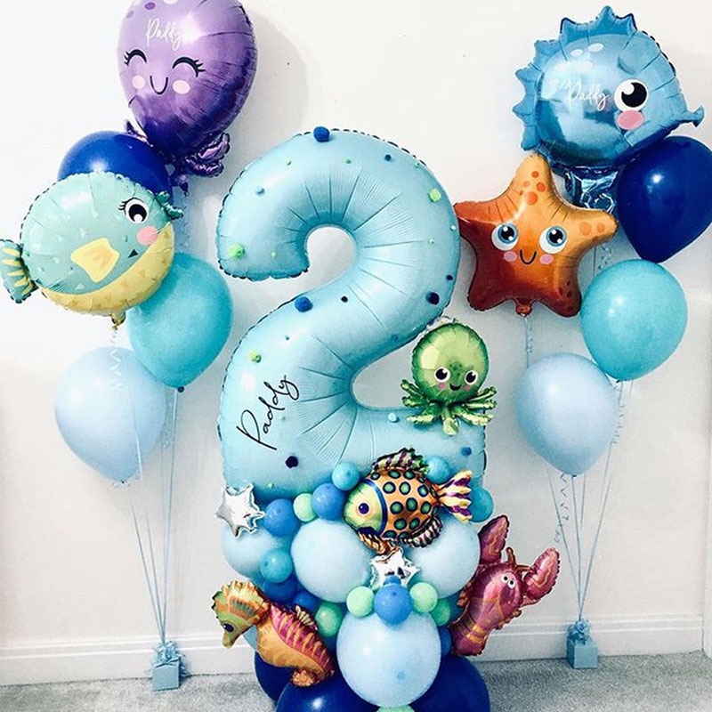 43pcs Under Sea Ocean World Animal Balloons Blue Number Balloon Sea Party Theme Kids Happy Birthday Party Decoration Baby Shower Shopee Philippines