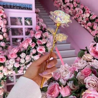 [READY STOCK] Split-new Colorful Gifts Roses Lights Decoration / Luminous Rose LED Light Artificial Flowers Ornament /Clear Gold Leaf Simulation Rose  Decor for Birthday Mother's Day Valentines Day Gift #3