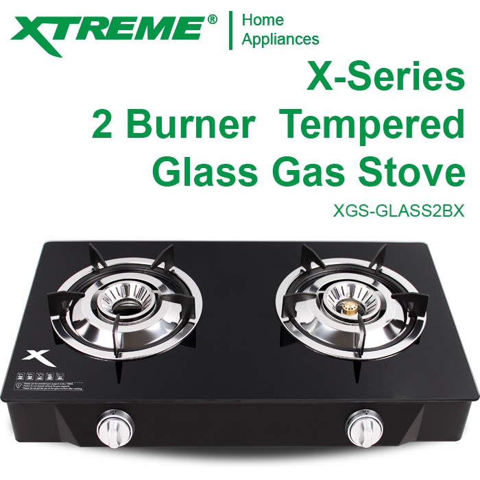 XTREME XSERIES 2Burner Tempered Glass Gas Stove Cast Iron & Automatic