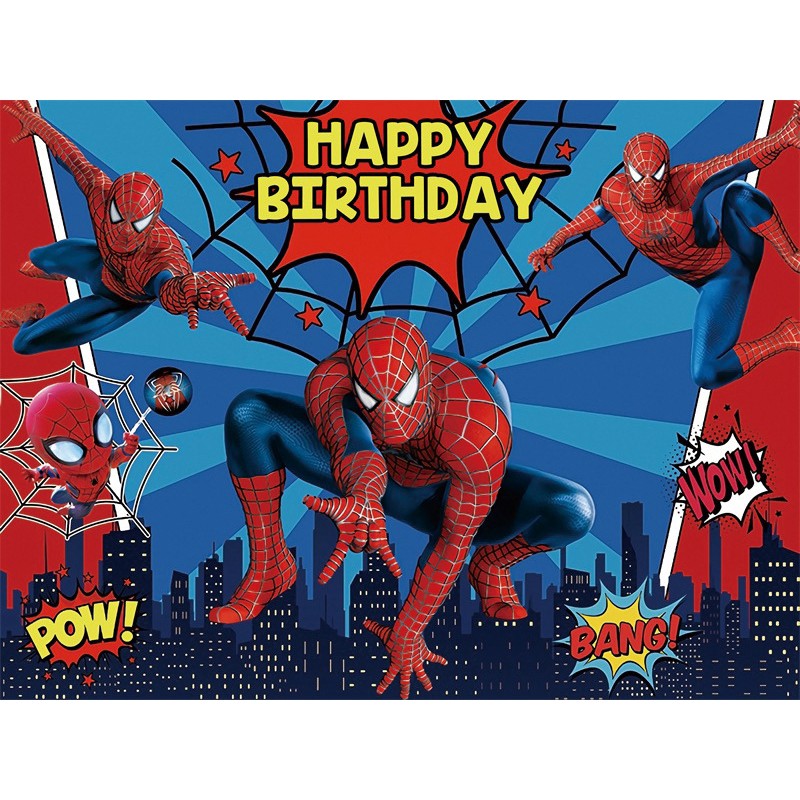 Spiderman Backdrops Cartoon For Boy Birthday Party Photography Black 
