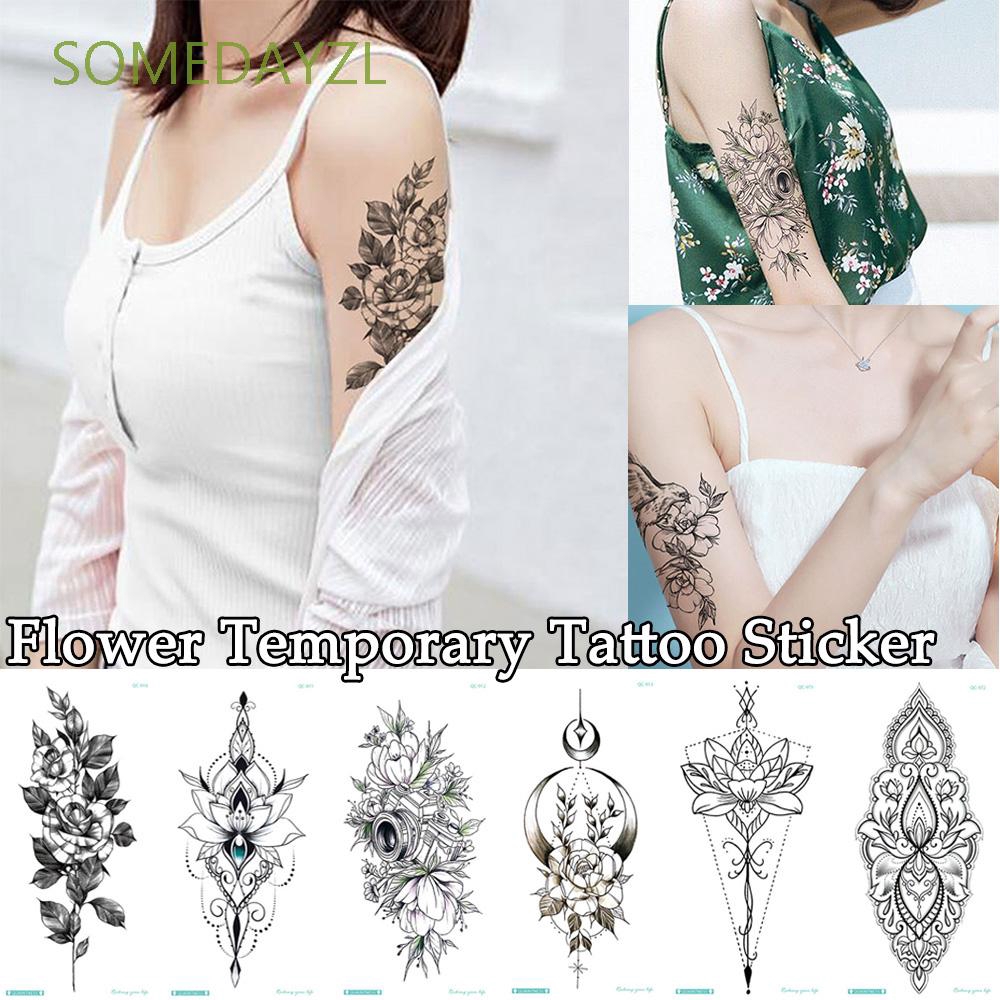 Somedayzl Leg Arm Fake Rose Black Temporary Tattoo Shopee Philippines