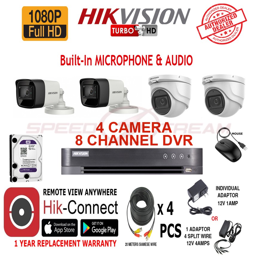 HIKVISION 2MP 4 Camera 8 Channel DVR 1TB HDD Built in Audio Turbo HD ...