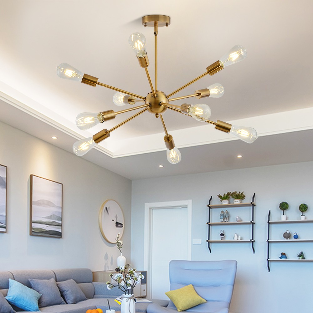 ★IN STOCK★ Brushed Brass Sputnik Chandelier Lighting Fixtures Home LED