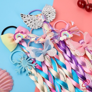 Colorful Kids Unicorn Wig Bow Knot Star Baby Girl Hair Clip Accessories Ponytail Braided Hairband
