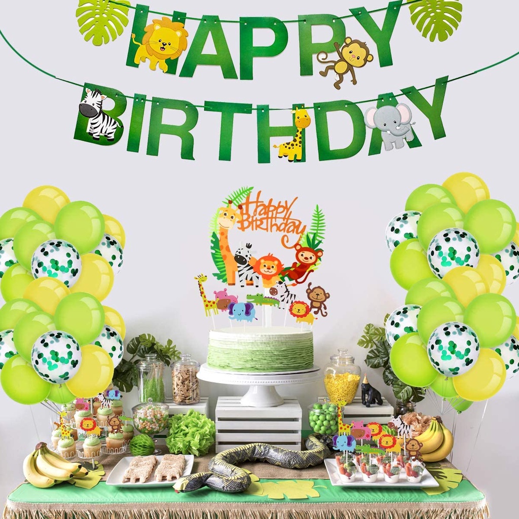 Ready Stock】15 piece set happy birthday cake top hat jungle safari birthday  cake decoration the | Shopee Philippines