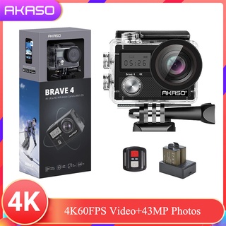 [Upgraed ]AKASO Brave4 Action Camera 20MP Ultra HD 4K 24fps with EIS 30m Underwater Waterproof DV Remote Control 5X Zoom Support External Mic
