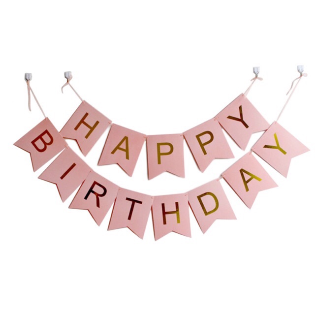 Pink happy birthday banner w/ gold letters 8