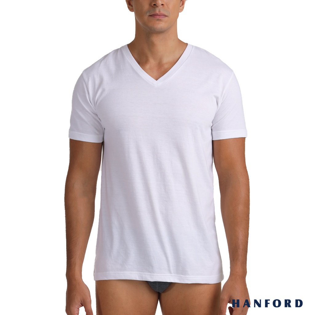 Hanford Men V-Neck Cotton Modern Fit Short Sleeves Shirt - White ...