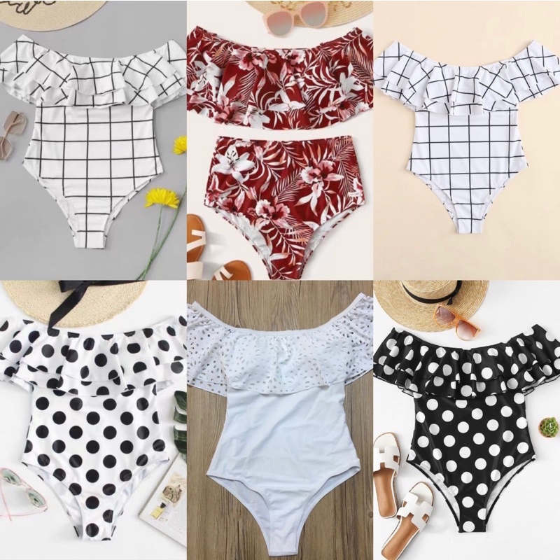 M M 133 Korean Fashion Off Shoulder One Piece Padded Swimsuit Classic Shopee Philippines
