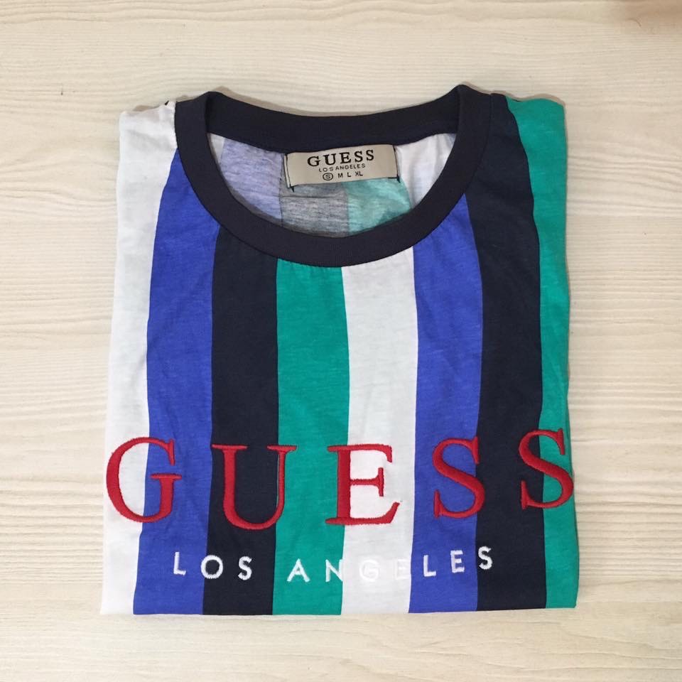 guess los angeles striped shirt green