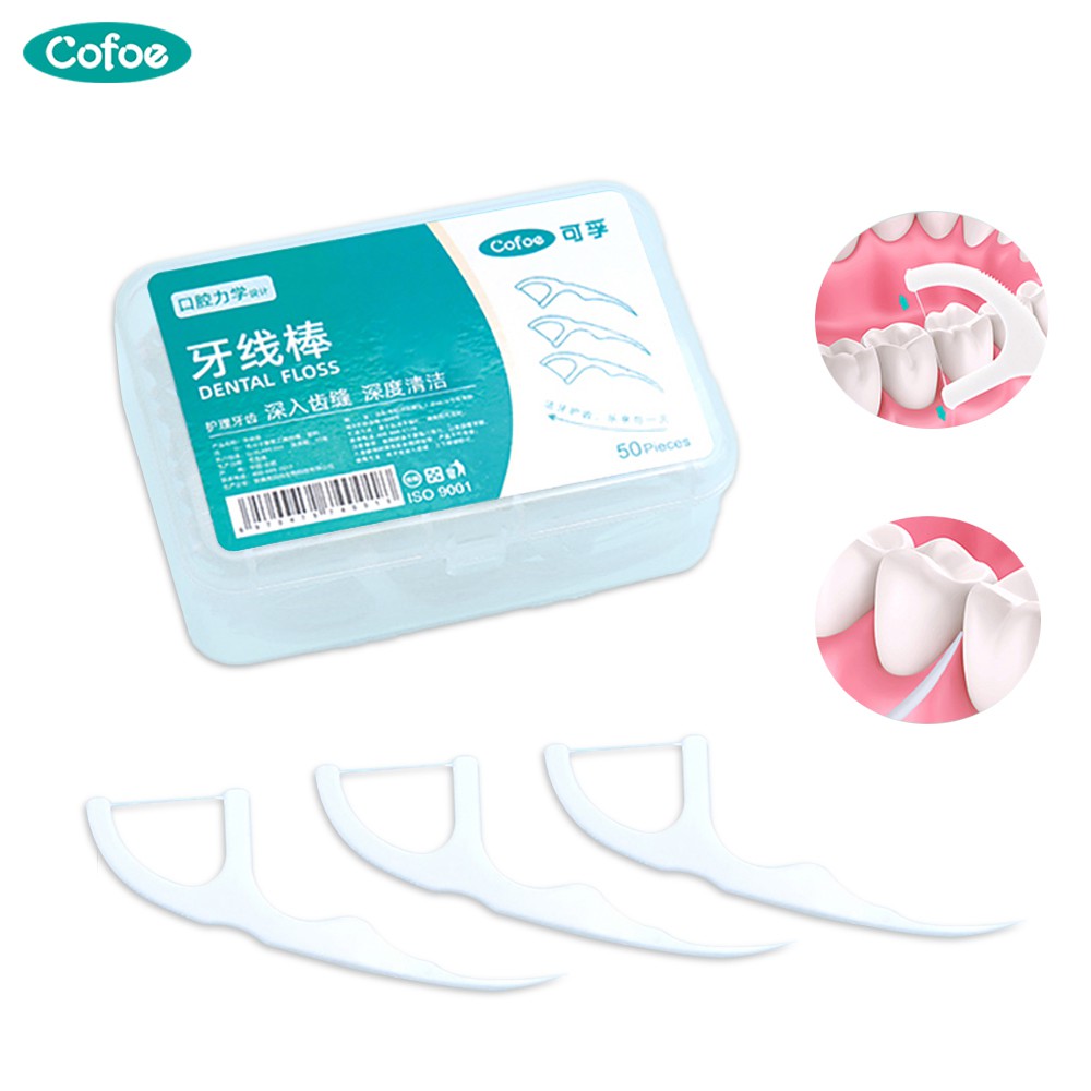 Cofoe 50pcs/Box Dental Floss Oral Hygiene Dental Sticks Dental Flossing