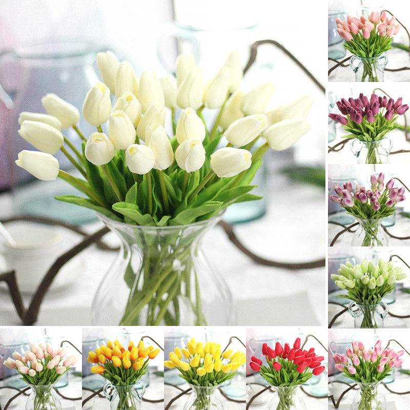 10PCS Tulip Artificial Flower Latex Bridal Wedding Bouquet ...