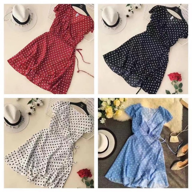 New wrap raffles polka dress | Shopee ...