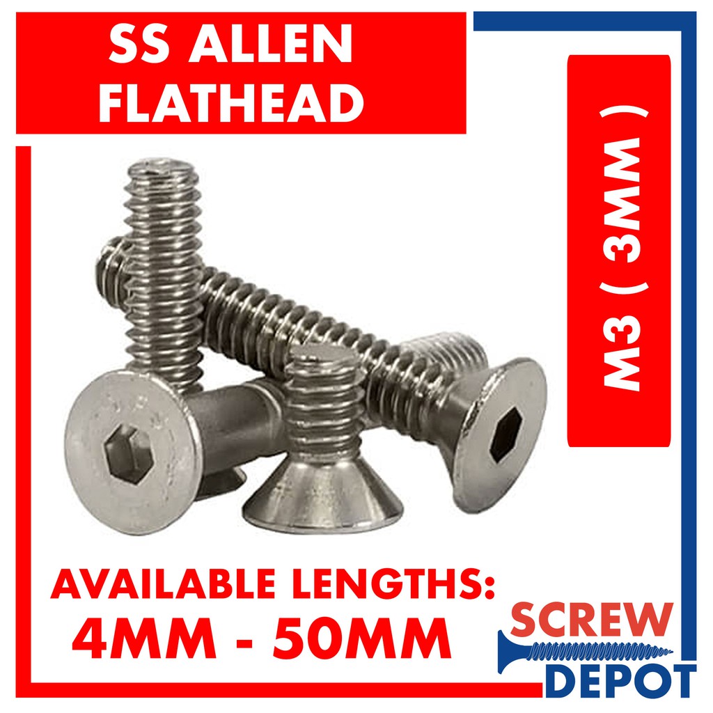10PCS M3 ( 3MM ) SS Allen Flat / Socket Flathead / Stainless