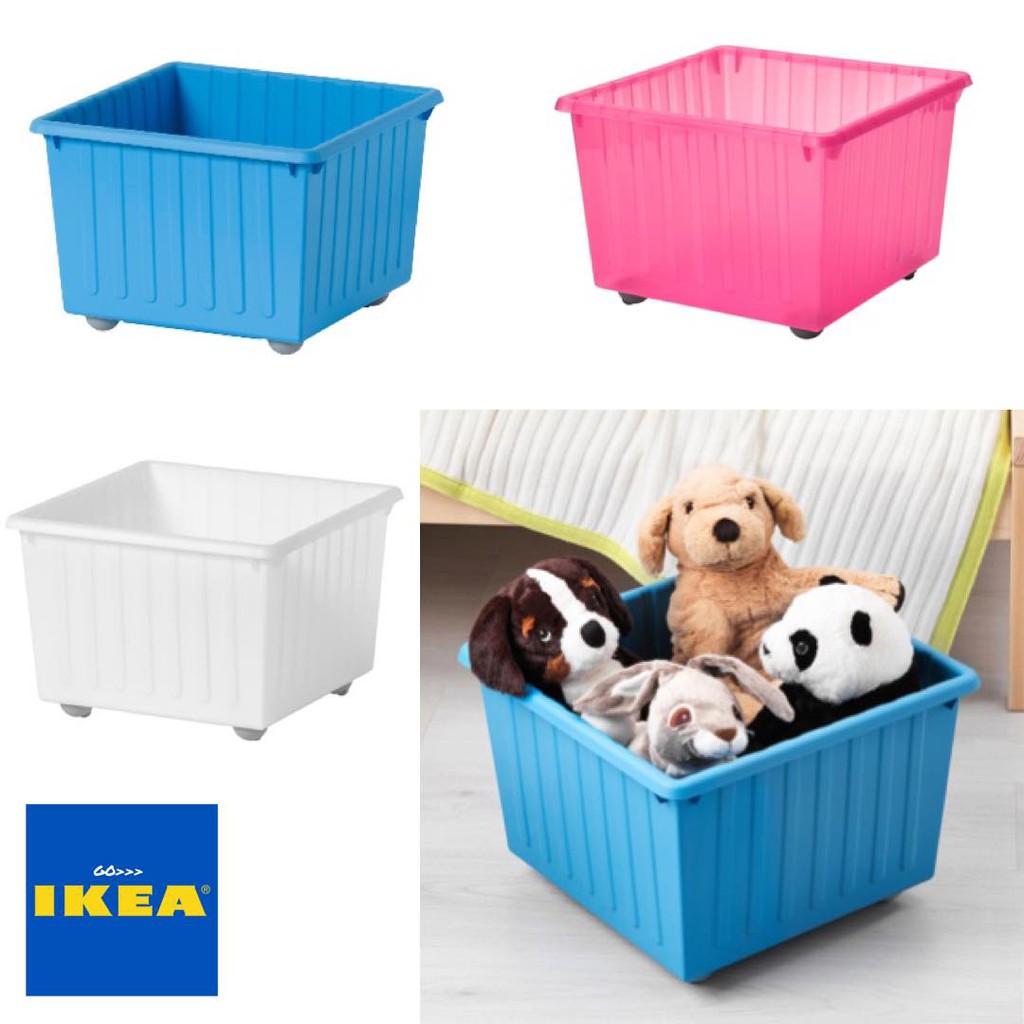 Go_ikea VESSLA VSSLA box with wheels, white, blue, pink, 39x39 cm. Ikea