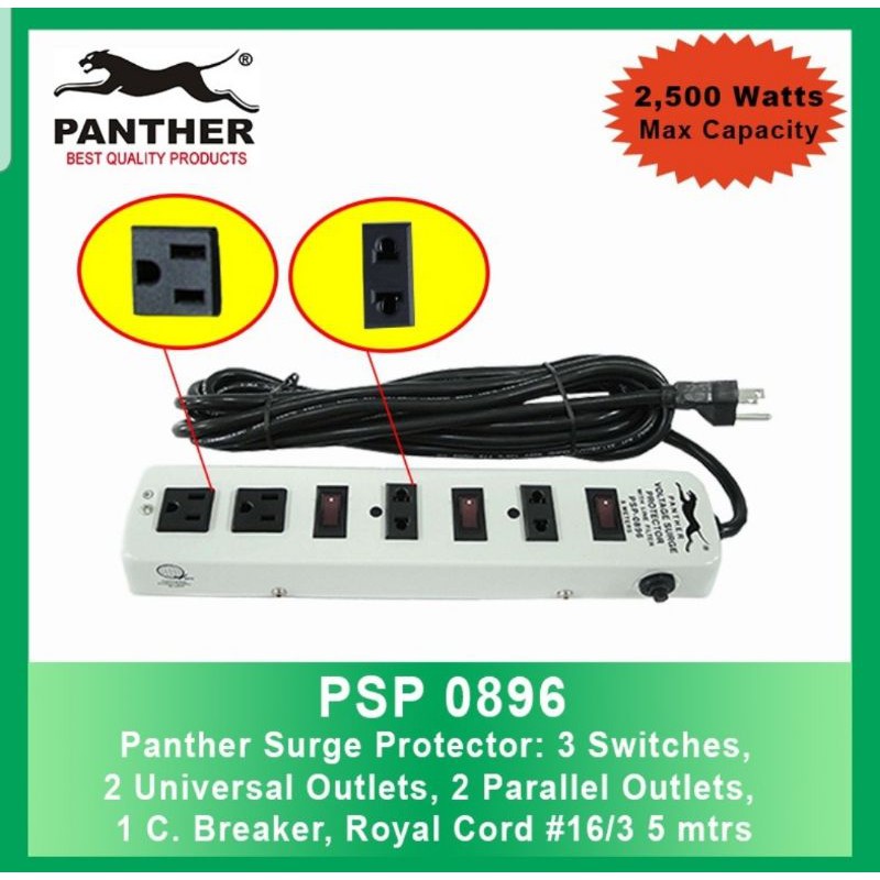 PANTHER PSP 0896 SURGE PROTECTOR 3 SWITCHES 4 OUTLETS 1 CIRCUIT