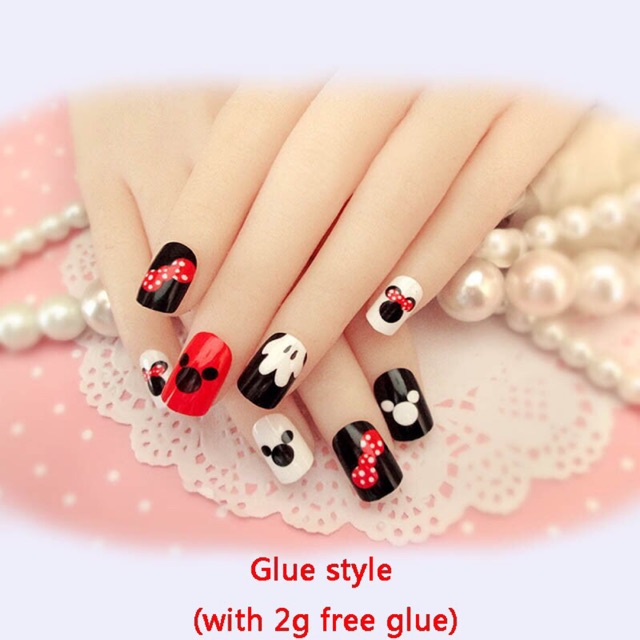 24pcs Mickey Mouse Pattern Short Oval Cartoon Nails Tips Shopee Philippines