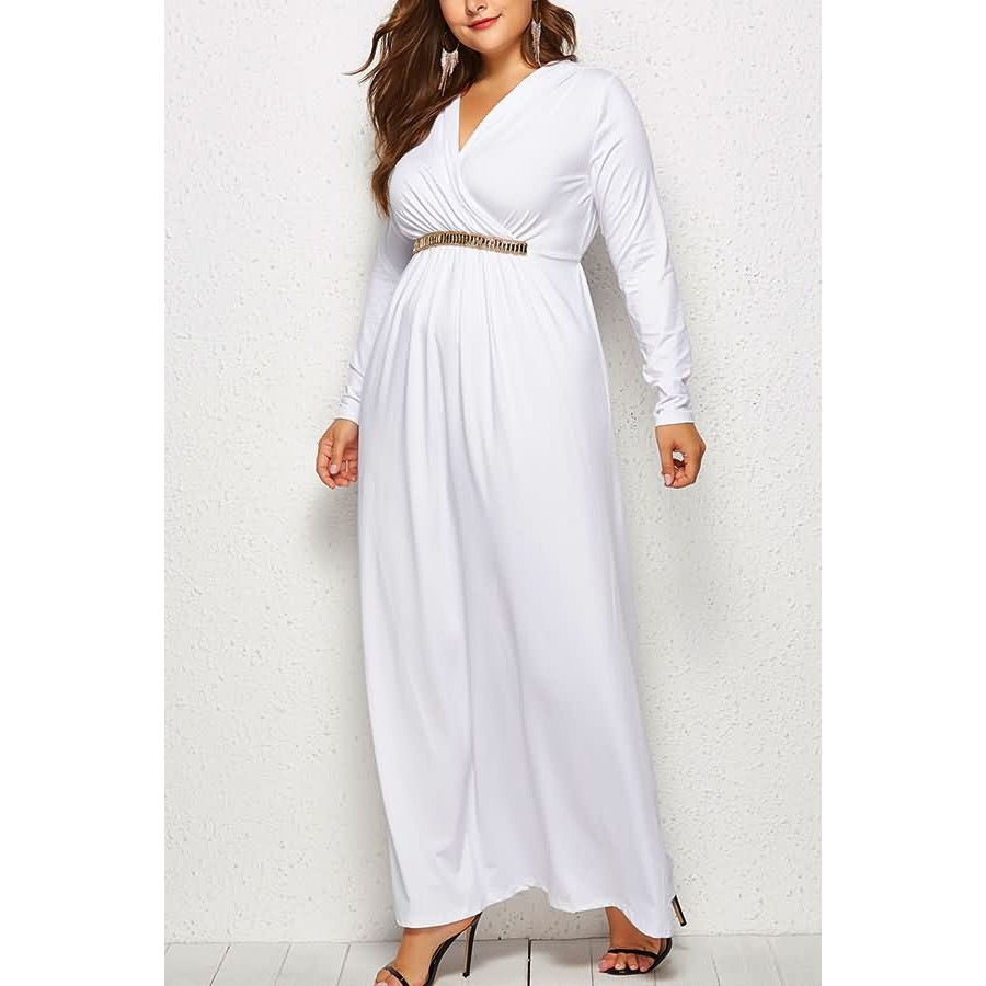 plus size white wrap maxi dress