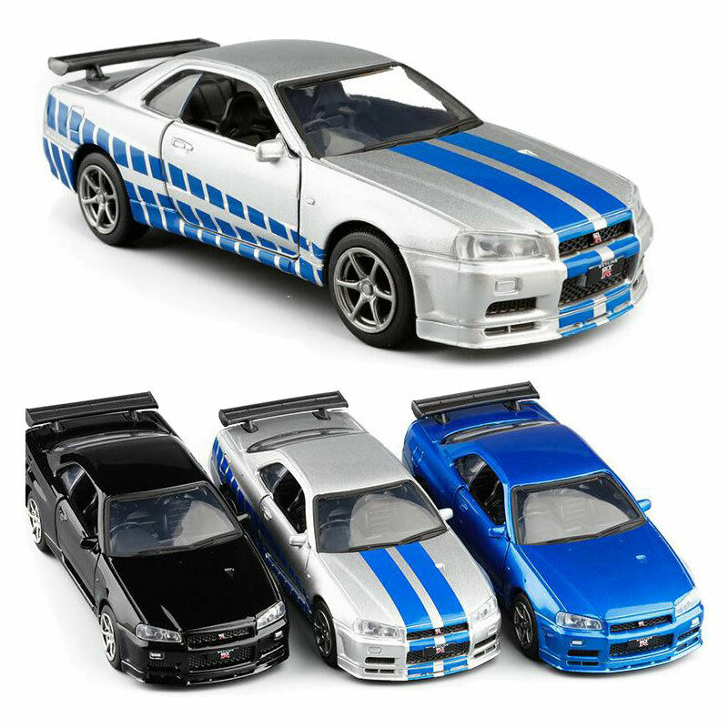Nissan Skyline GTR R34 1:36 Scale Model Car Diecast Toy Vehicle Kids Gift Blue 