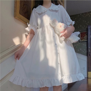NEW❣✒White Lolita Daily Dress For Teens Retro Vintage Gothic Victorian Japanese Style School Student