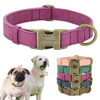 Personalized Leather Dog Collar Brass Buckle D Ring Pet Laser Engraved 5 Colors #1