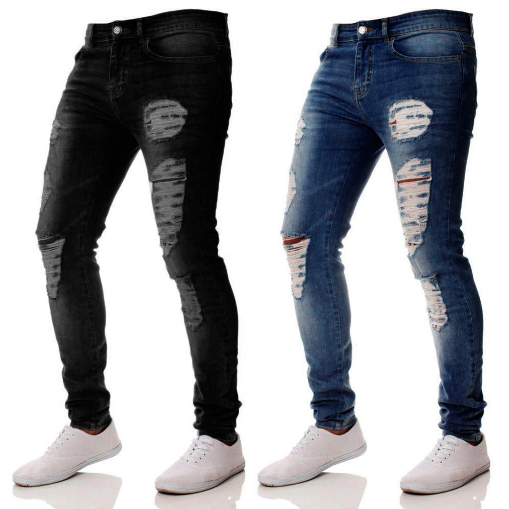 Men Slim Zipper Denim Jeans Skinny 