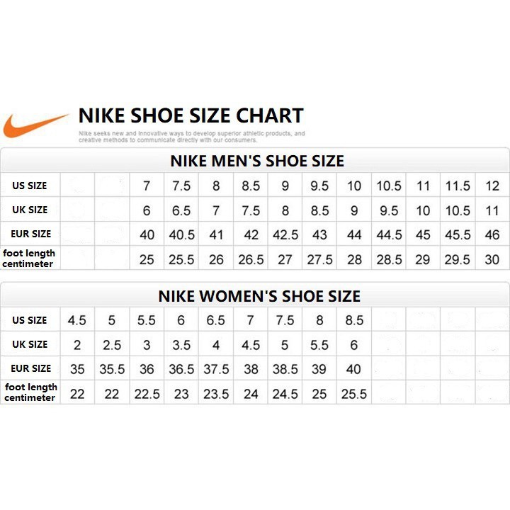 nike size guide trainers