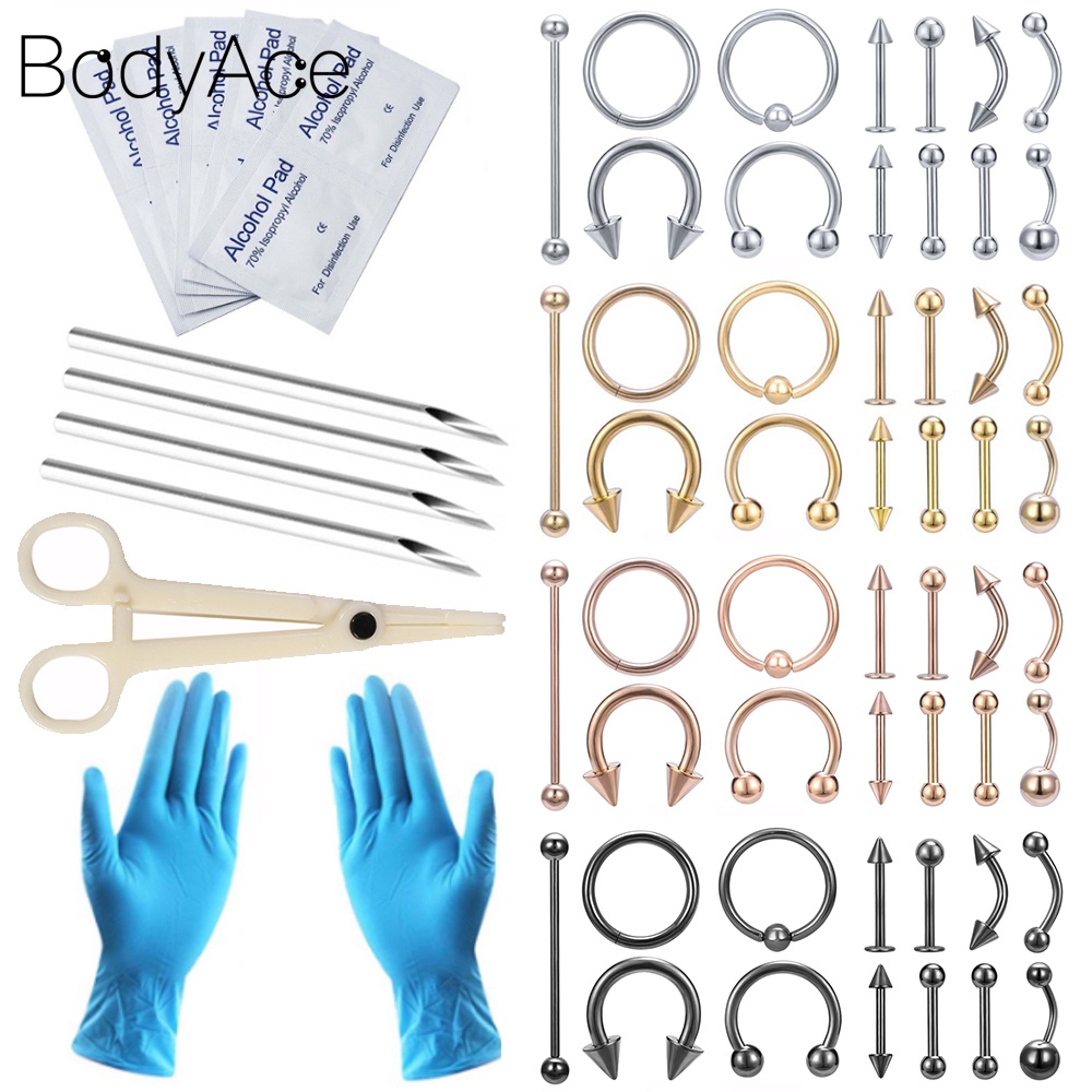 Bodyace 1 Set Professional Lip Eyebrow Piercing Tool Kit Stainless Steel Anti Allergy Tragus