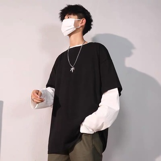 Fake two-piece round neck pullover sweater men's Hong Kong style trend couple student jacket