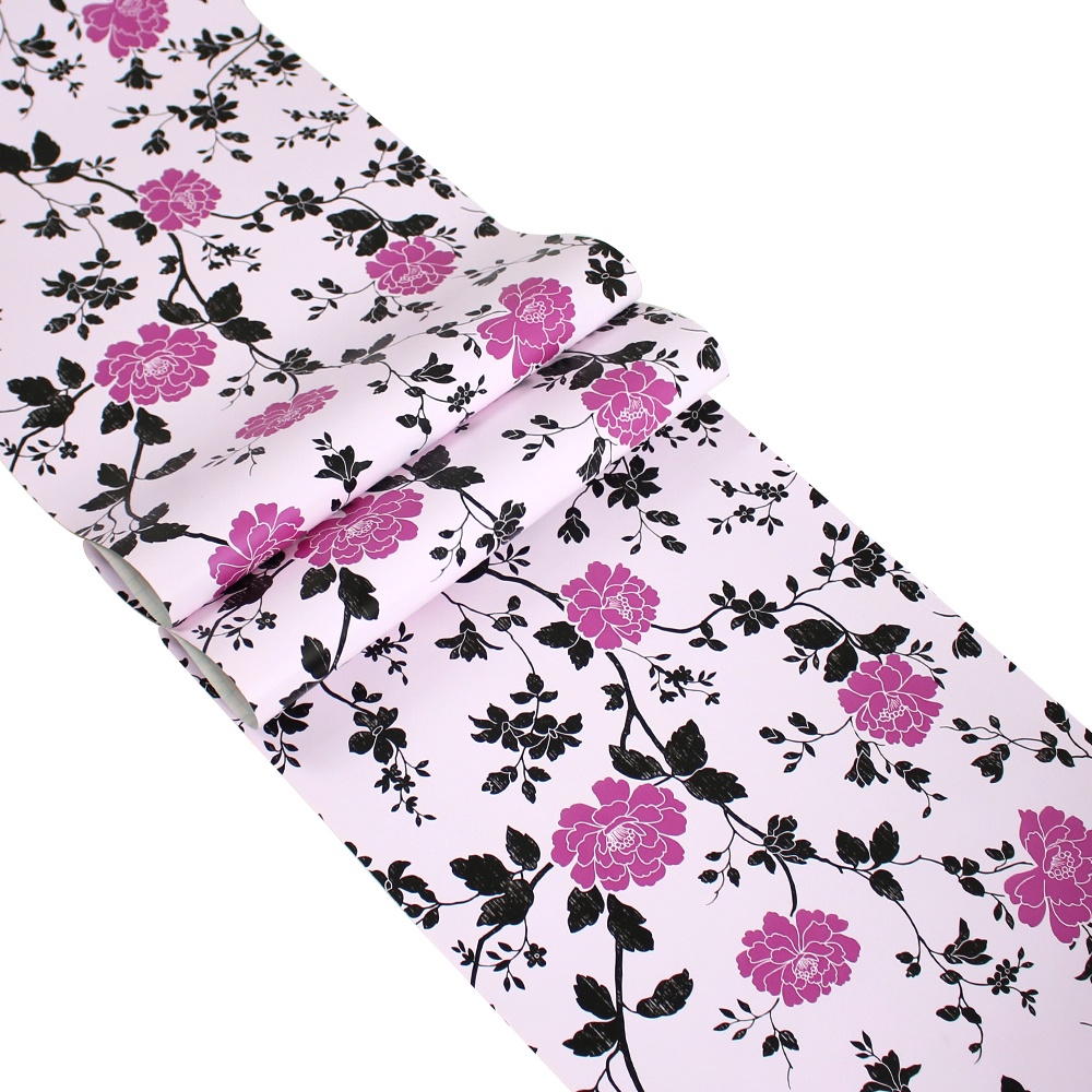 Pink flower with black leaves design for bedroom and living room wall decor 10 meters by 45cm wal