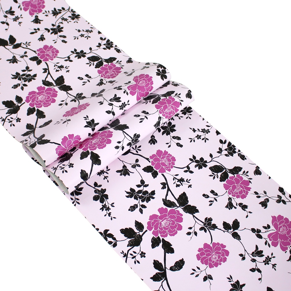Pink flower with black leaves design for bedroom and living room wall decor 10 meters by 45cm wallpa
