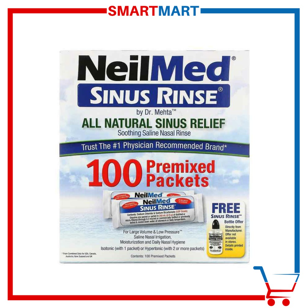 NeilMed Sinus Rinse All Natural Sinus Relief, 100 Premixed Packets, No
