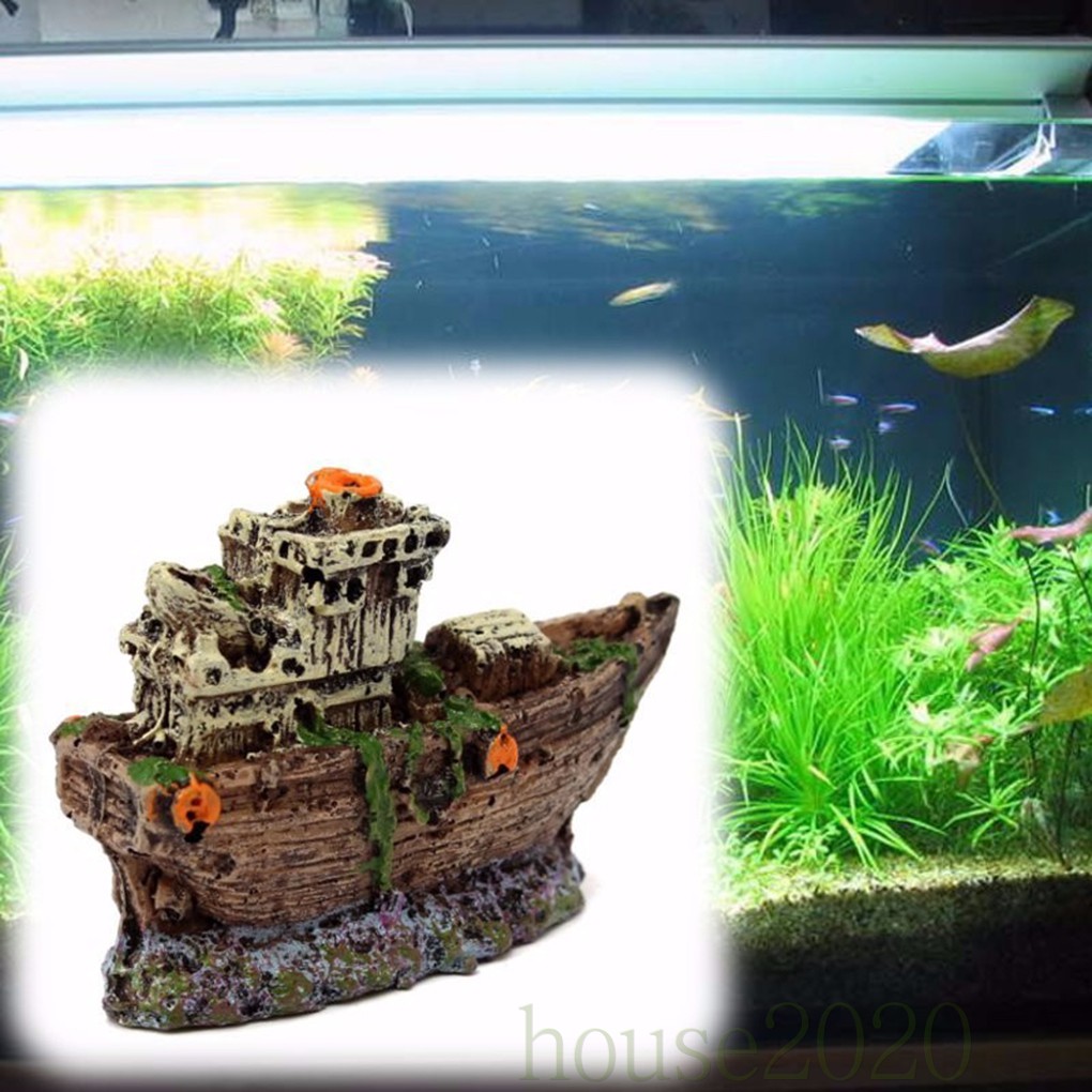[house2020]Aquarium Ornament Pirate Sunk Ship Shipwreck Boat Fish Tank Waterscape Cave Decoration #2