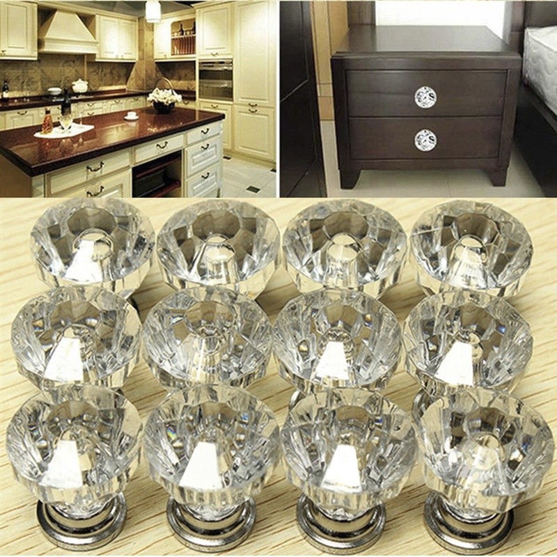 12 Crystal Glass Door Knobs Drawer Cabinet Furniture Handle