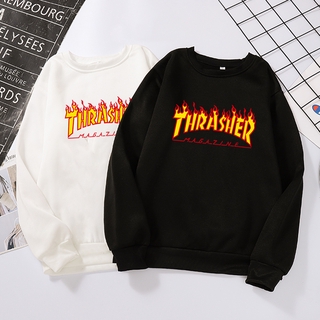 CINDYC Thrasher Flame Printed (Sweatshirts/Tee) Tops Plus Velvet Sweatshirts Coat Couple Wear New Autumn Winter Long Sleeve No Hood Jacket Outerwear #1