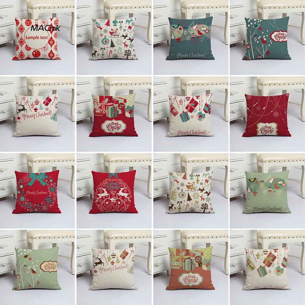 Mac1 Christmas Gift Box Print Cushion Cover Linen Sofa Bed Home