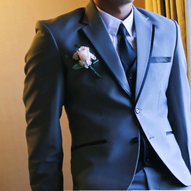 navy tux with light blue tie