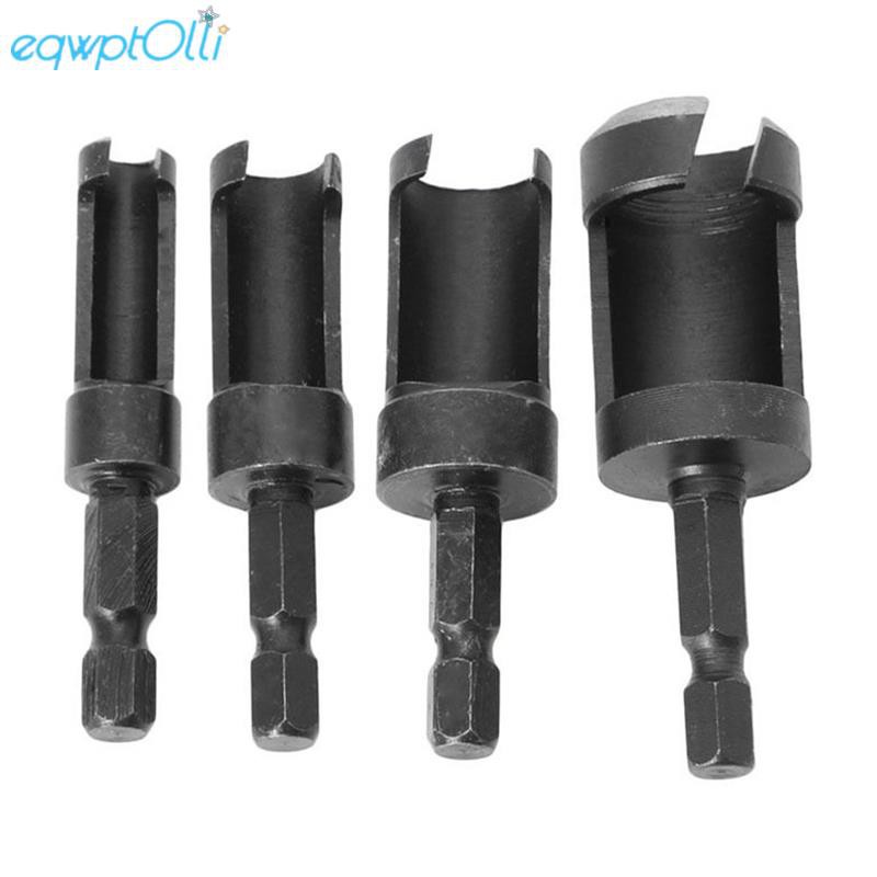 4Pcs Carbon Steel Wood Drill Bit Set,1/4 Hex Shank Woodworking Carbon Steel Wood Work Plug Cutter Cutting Power Tool Drill Bit Set