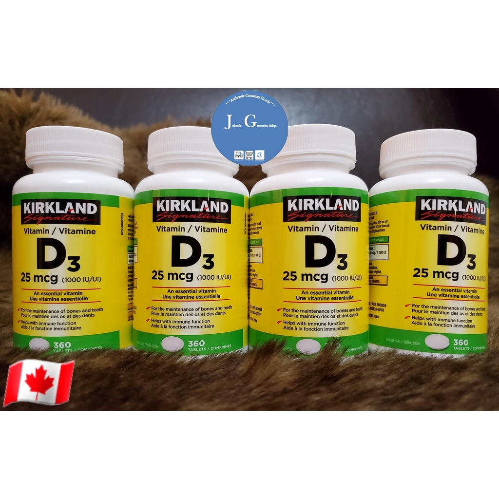 Kirkland Vitamin D3 25mcg (1000iu), 360 Tablets Imported from CANADA