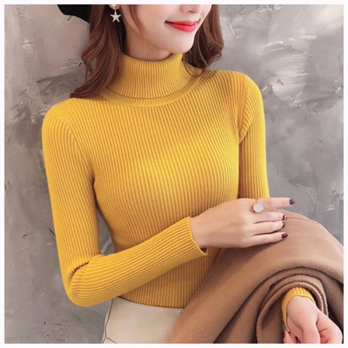 Women Knitting Shirt Pullover Top Female Casual Turtleneck Elastic Tight Knitted Sweater Shopee Philippines