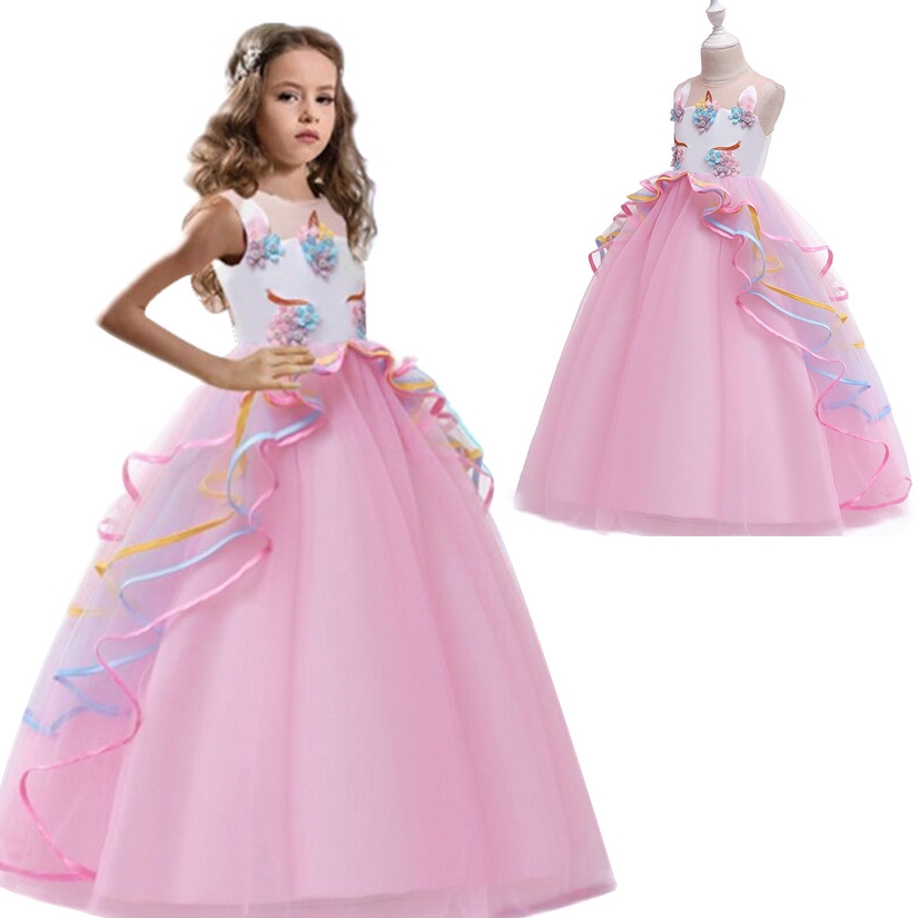 [NNJXD]Kids Girl Princess Dress Unicorn Long Ball Gown Flower Wedding ...