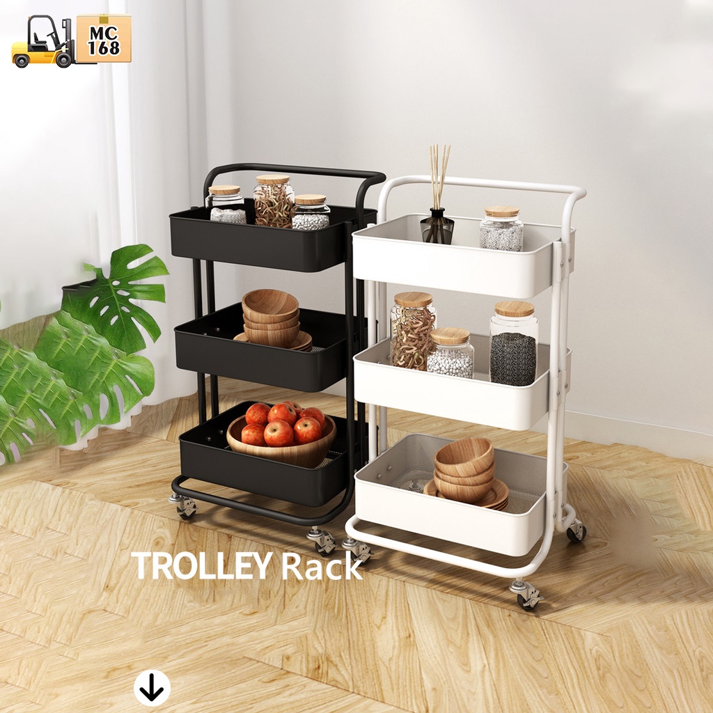 NEW 3-Tier Kitchen Utility Trolley Cart Shelf Storage Rack Baby Stuff Organizer with Wheels and Han